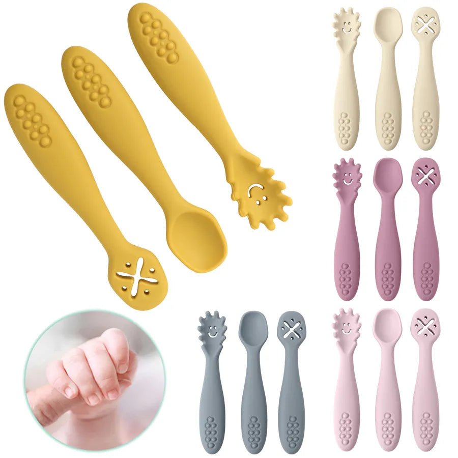 3PCS Silicone Spoon Fork For Baby Utensils Set Feeding Food Toddler Learn To Eat Training Soft Fork Cutlery Children's Tableware - BABYONCLOUDS