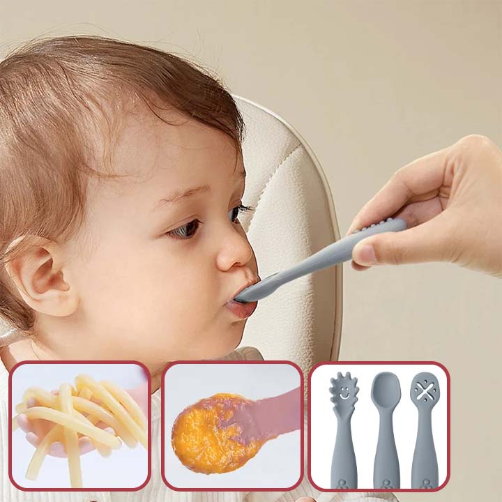3PCS Silicone Spoon Fork For Baby Utensils Set Feeding Food Toddler Learn To Eat Training Soft Fork Cutlery Children's Tableware - BABYONCLOUDS