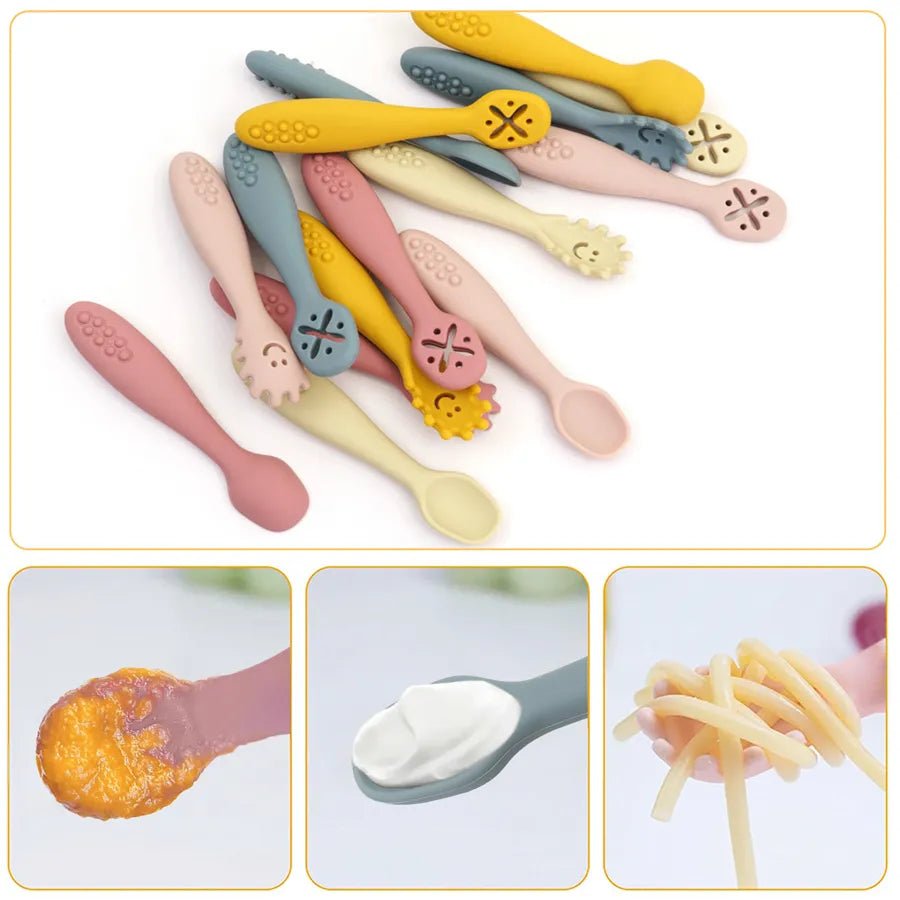 3PCS Silicone Spoon Fork For Baby Utensils Set Feeding Food Toddler Learn To Eat Training Soft Fork Cutlery Children's Tableware - BABYONCLOUDS