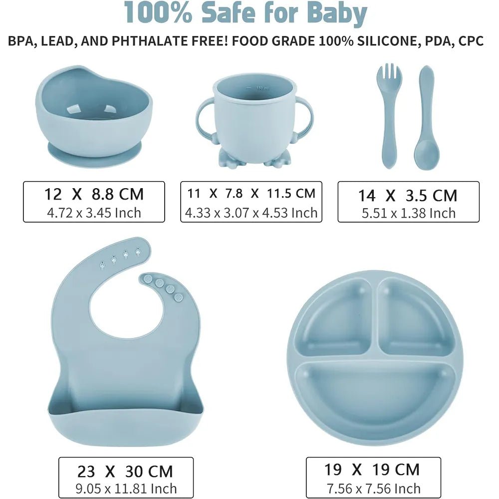 Children's Dishes Set Baby Silicone Tableware 6PCS Set Sucker Bowl Bib Cup Fork Spoon Set Maternal and Infant Supplies BPA Free - BABYONCLOUDS